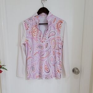 Pinkause quarter zip neck long sleeve rash guard pink stretchy